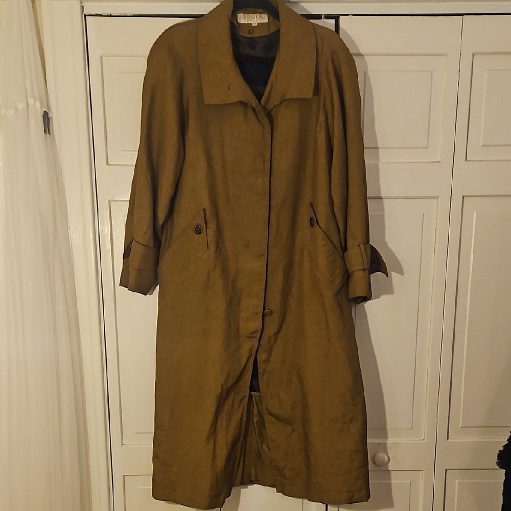 Saxton Hall Size 9/10 Plaid Lined Tan Trench Coat - Lots Of Cute Details